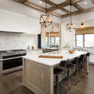 ceiling light fixture serving as focal point and providing the best light for the apartment's kitchen